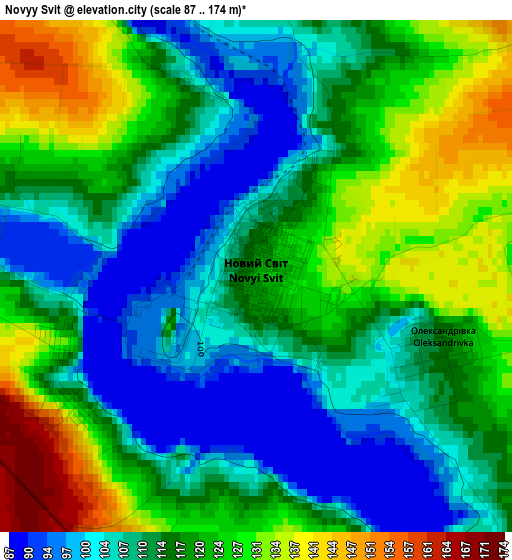 Novyy Svit elevation map