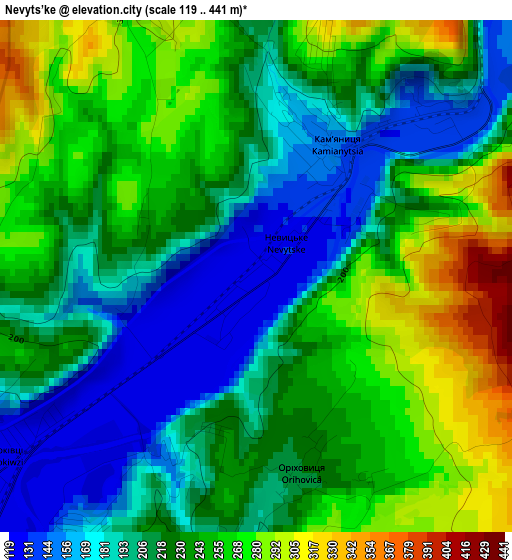 Nevyts’ke elevation map