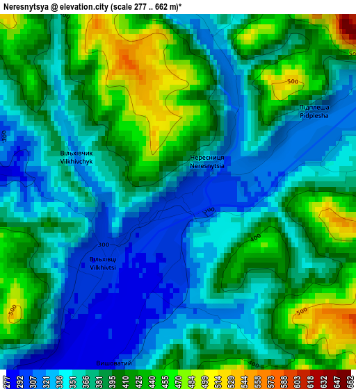 Neresnytsya elevation map