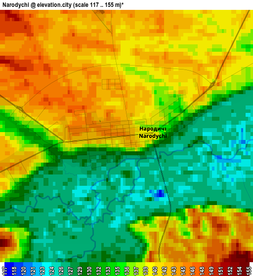 Narodychi elevation map