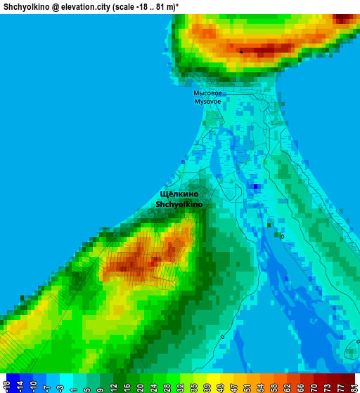 Shchyolkino elevation map