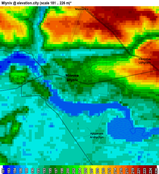 Mlyniv elevation map