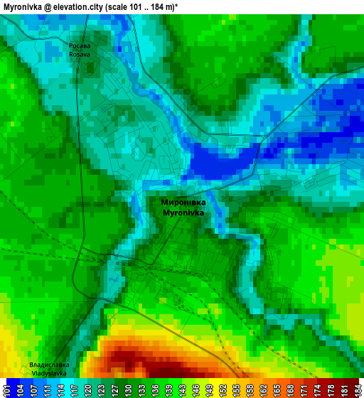 Myronivka elevation map