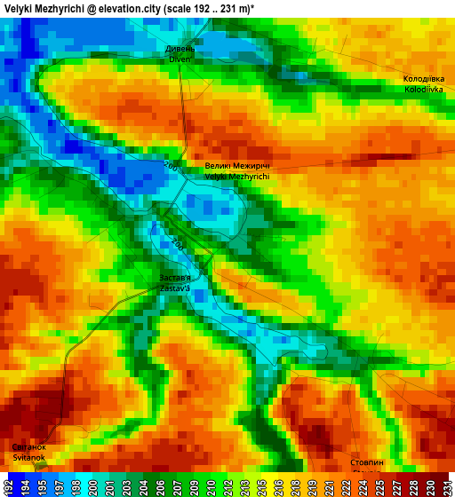 Velyki Mezhyrichi elevation map