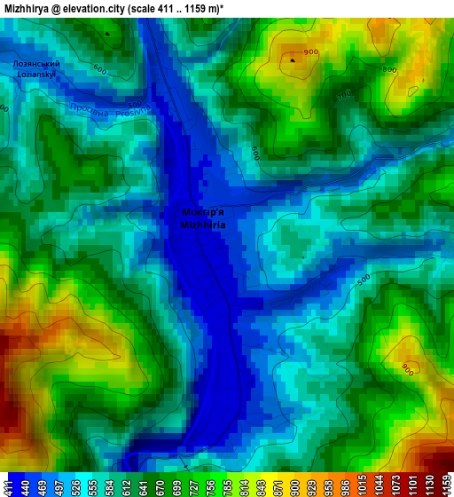 Mizhhirya elevation map