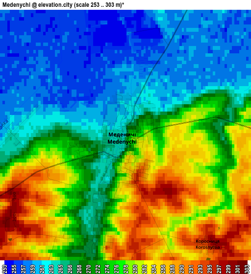 Medenychi elevation map