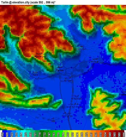 Tarīm elevation map