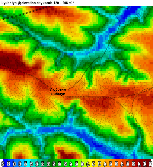 Lyubotyn elevation map