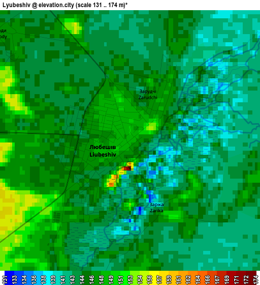 Lyubeshiv elevation map