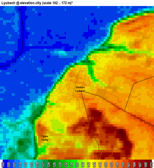 Lyubech elevation map