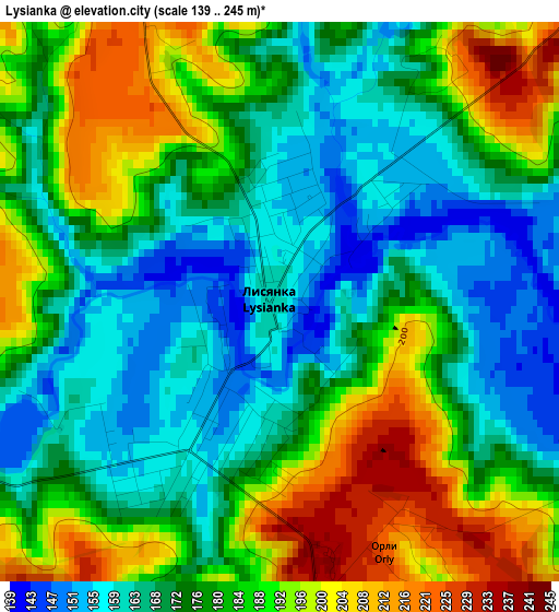 Lysianka elevation map