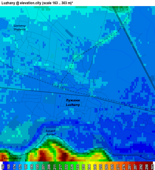 Luzhany elevation map