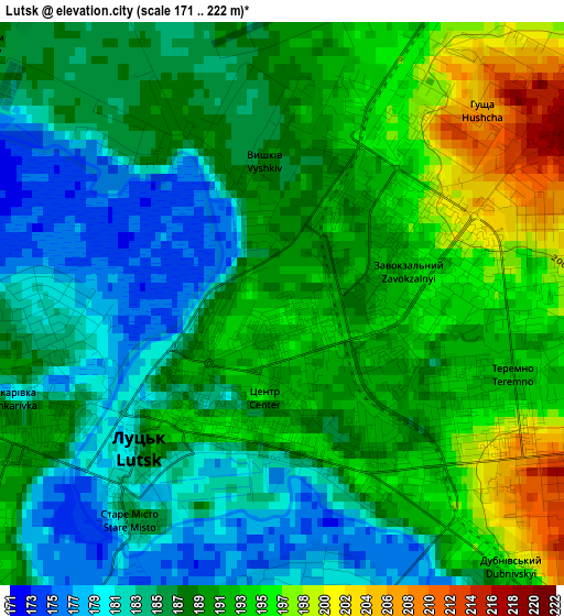 Lutsk elevation map