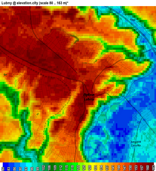 Lubny elevation map