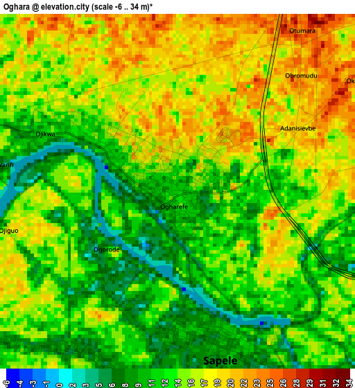 Oghara elevation map