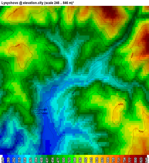 Lysychovo elevation map