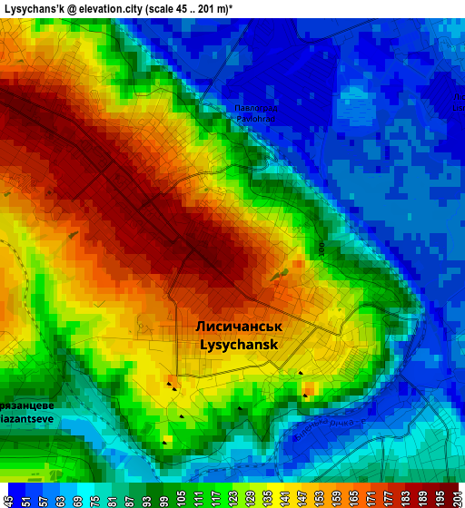 Lysychans’k elevation map