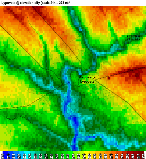 Lypovets elevation map