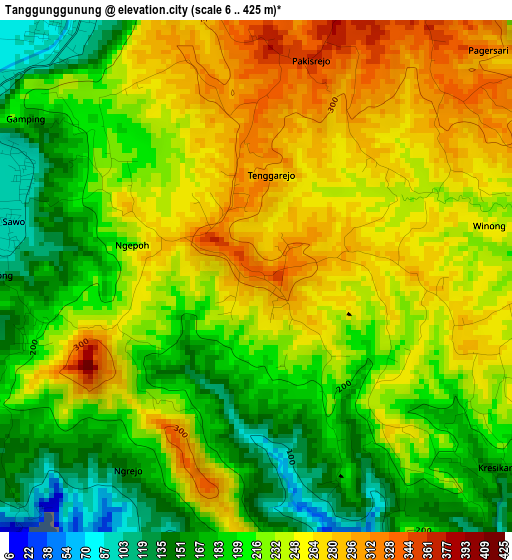 Tanggunggunung elevation map