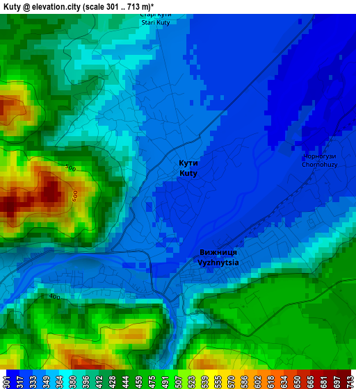 Kuty elevation map