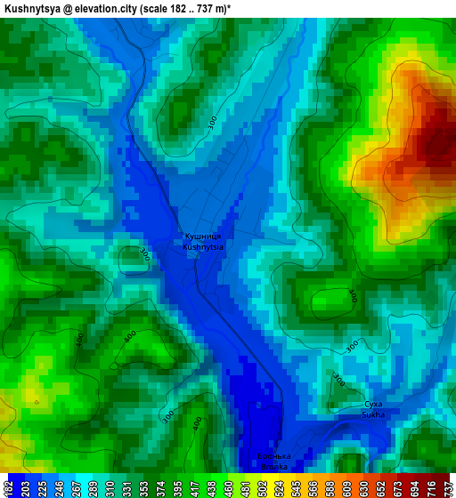 Kushnytsya elevation map