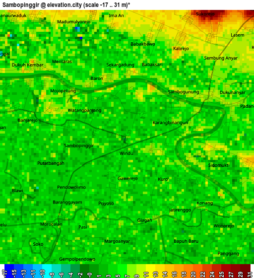 Sambopinggir elevation map