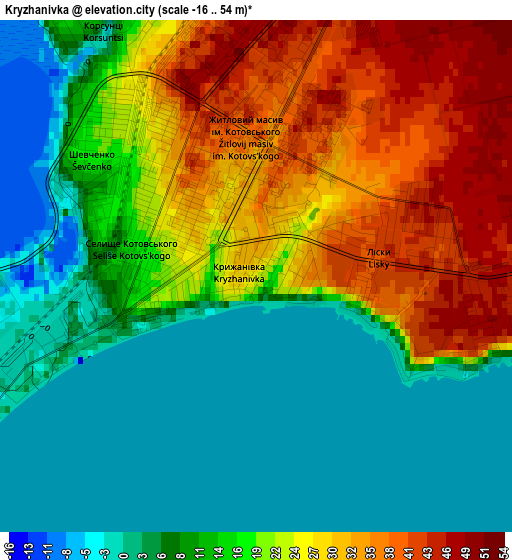 Kryzhanivka elevation map