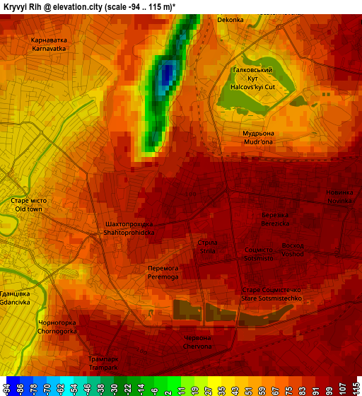 Kryvyi Rih elevation map