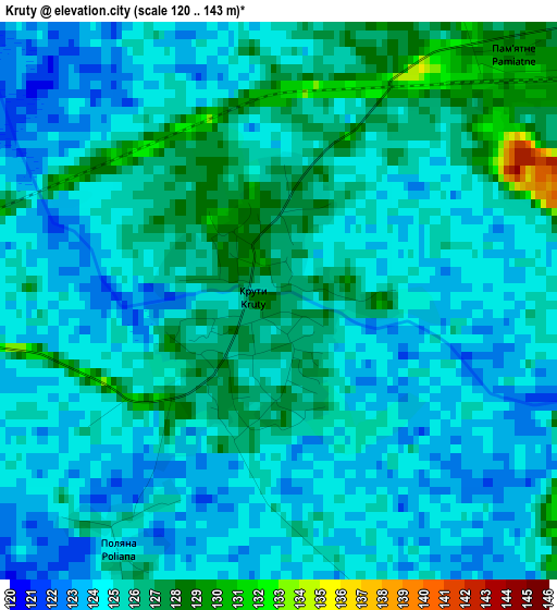 Kruty elevation map