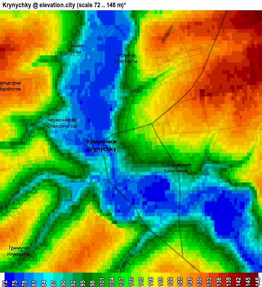 Krynychky elevation map