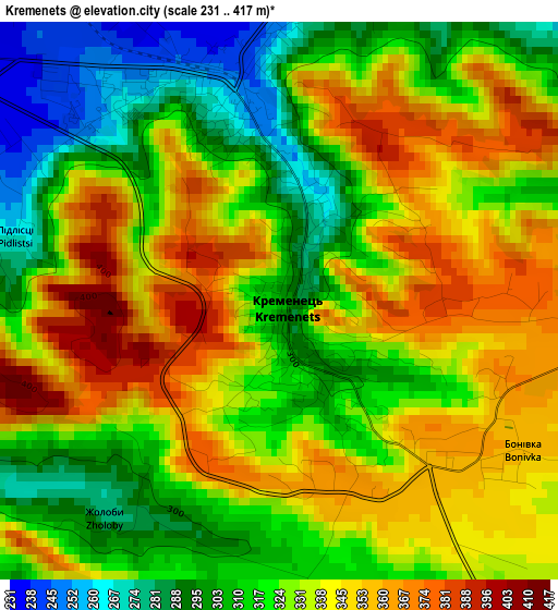 Kremenets elevation map