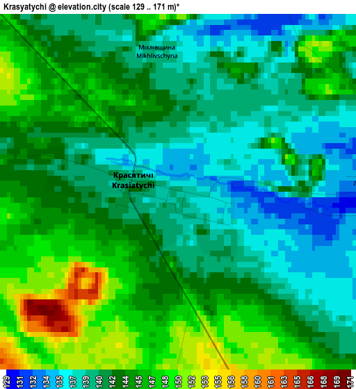 Krasyatychi elevation map