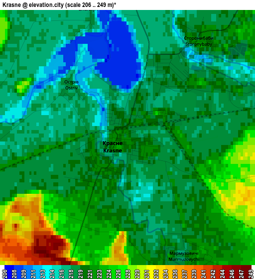 Krasne elevation map