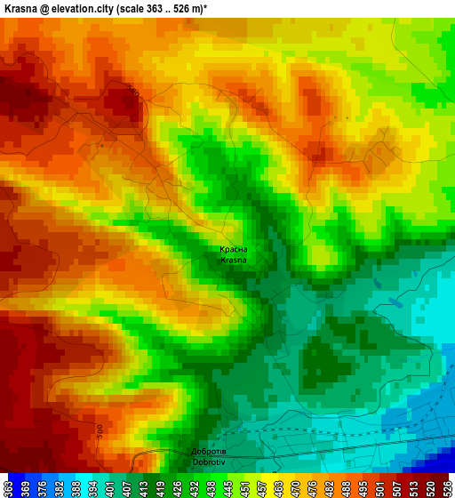 Krasna elevation map