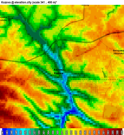 Kozova elevation map