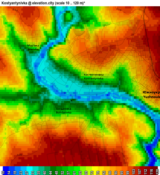 Kostyantynivka elevation map