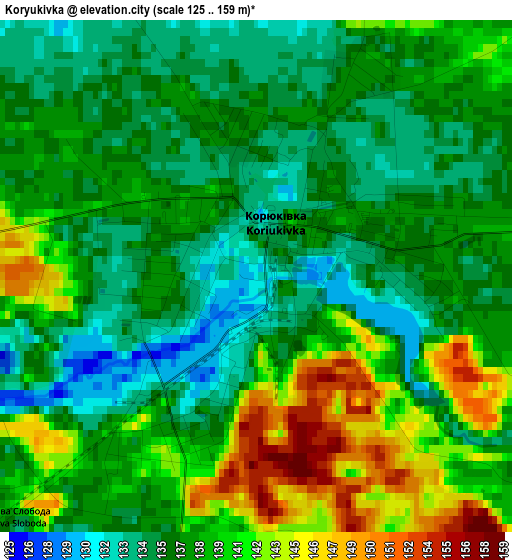 Koryukivka elevation map