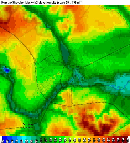 Korsun-Shevchenkivskyi elevation map