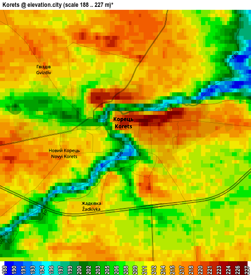 Korets elevation map