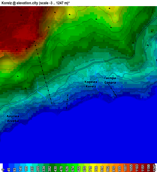 Koreiz elevation map