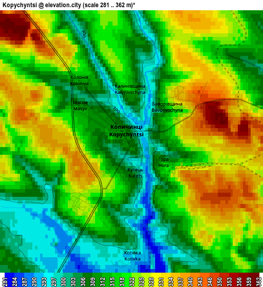 Kopychyntsi elevation map