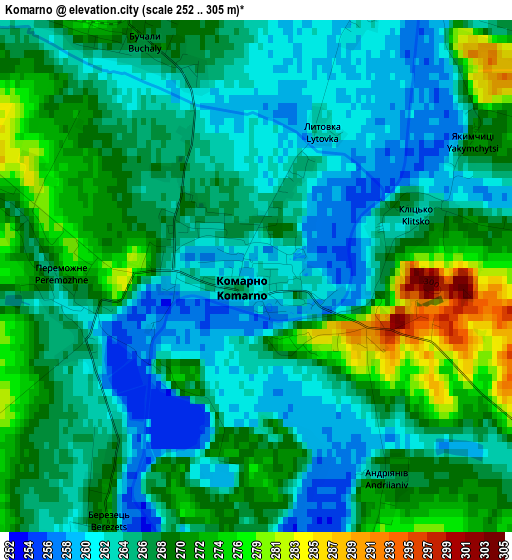 Komarno elevation map