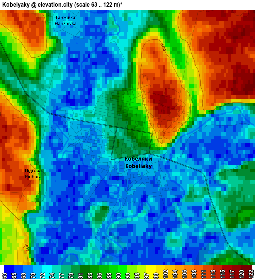 Kobelyaky elevation map