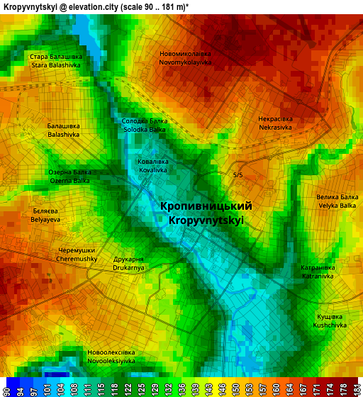 Kropyvnytskyi elevation map