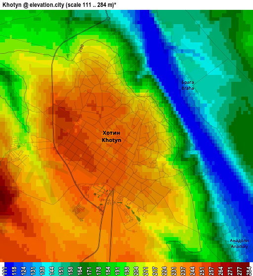 Khotyn elevation map