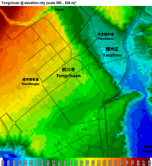 Tongchuan elevation map