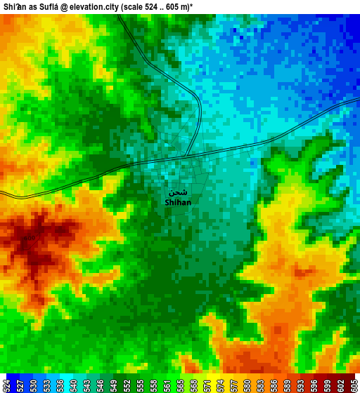 Shiḩan as Suflá elevation map