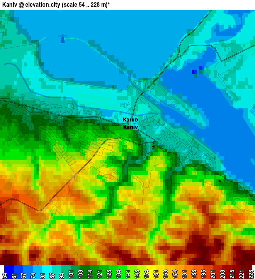 Kaniv elevation map