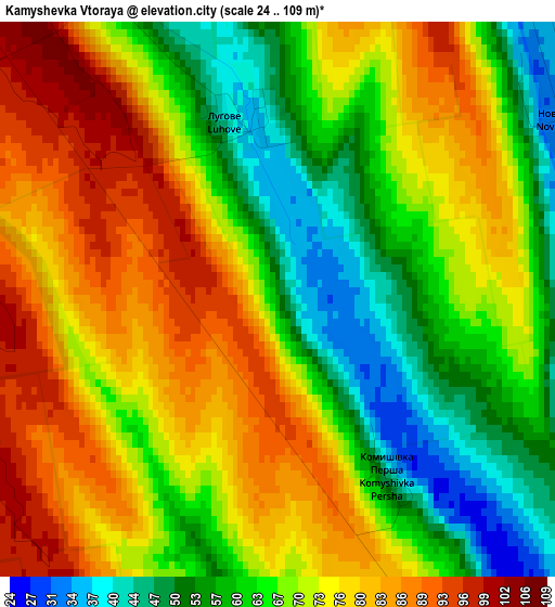 Kamyshevka Vtoraya elevation map