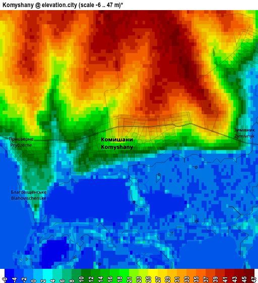 Komyshany elevation map